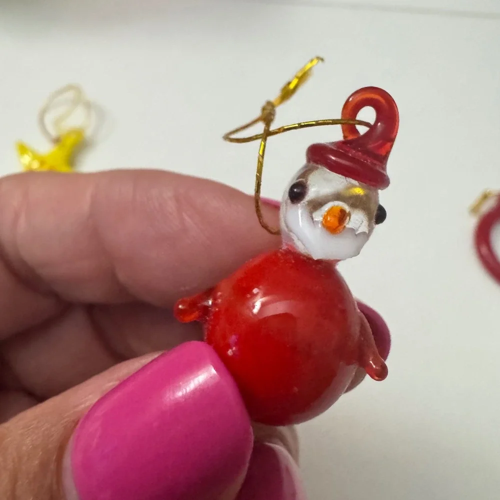 Vintage Miniature Blown Glass Christmas Ornaments Set Snowman Wreath Star 7pc